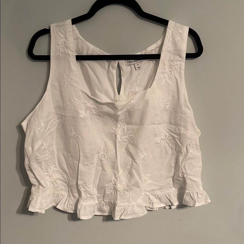 White Sleeveless Ruffled Crop Blouse